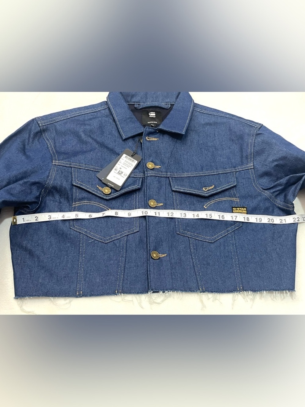 G-Star Raw Relaxed Cropped Cutoff Indigo Dark Blue Raw Denim Women’s Jacket - Picture 9 of 16